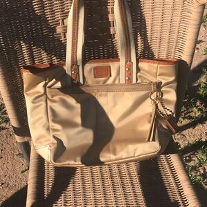 Tan Coach bag with Brown Accents Purse